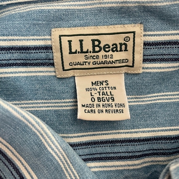 Vintage L.L. Bean Indigo Dad Work Shirt Denim Dobby Workwear Men's Large Tall - Picture 2 of 7